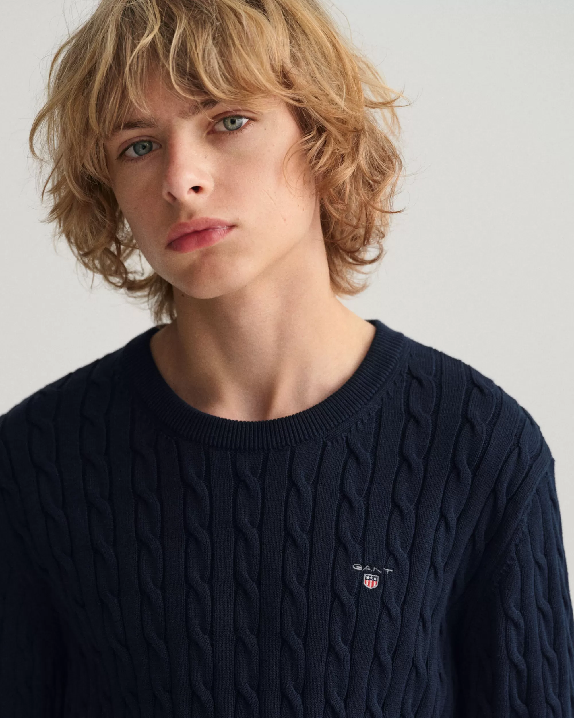 Neuleet^GANT Teen Boys ‑Malliston Puuvillainen Palmikkoneulepusero Pyorea Paantie Evening Blue