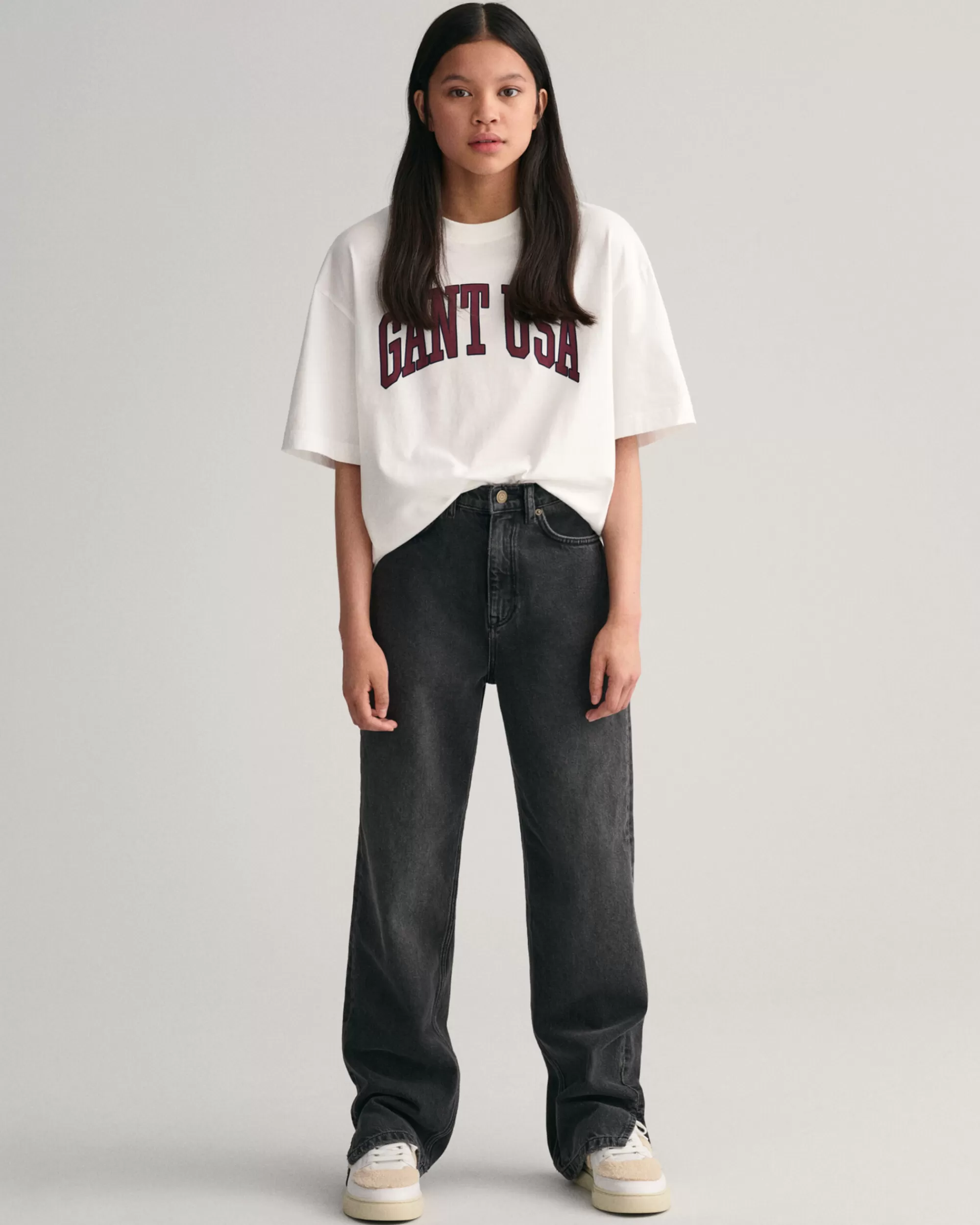 Housut^GANT Teen Girls ‑Malliston Suoralahkeiset Farkut Joissa Halkiot Lahkeissa Black Worn In
