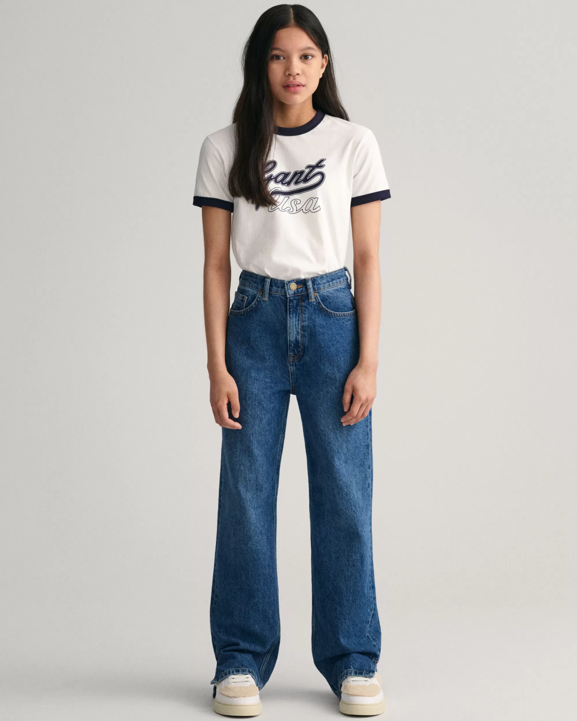 Housut^GANT Teen Girls ‑Malliston Suoralahkeiset Farkut Joissa Halkiot Lahkeissa Semi Light Blue